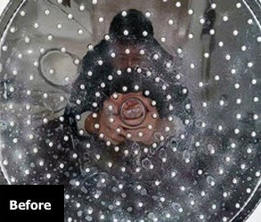 Shower head before Vulcan installation with scale buildup