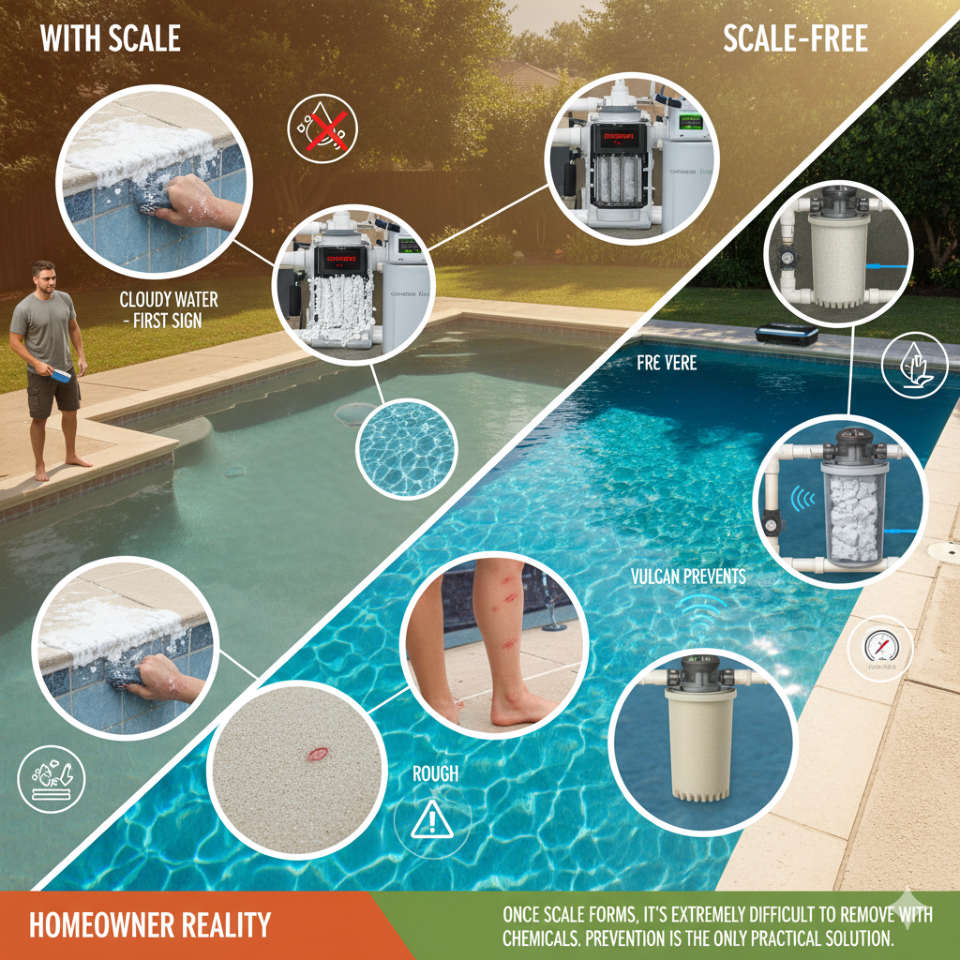 hard water softener residential pool mineral scale problems